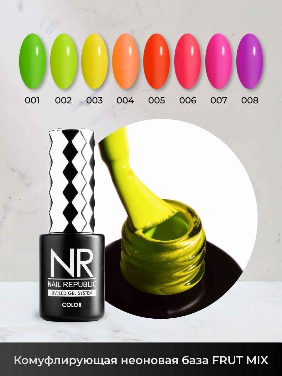 Nail Republic, Камуфлирующая неоновая база 004 Fruit Mix, 15мл