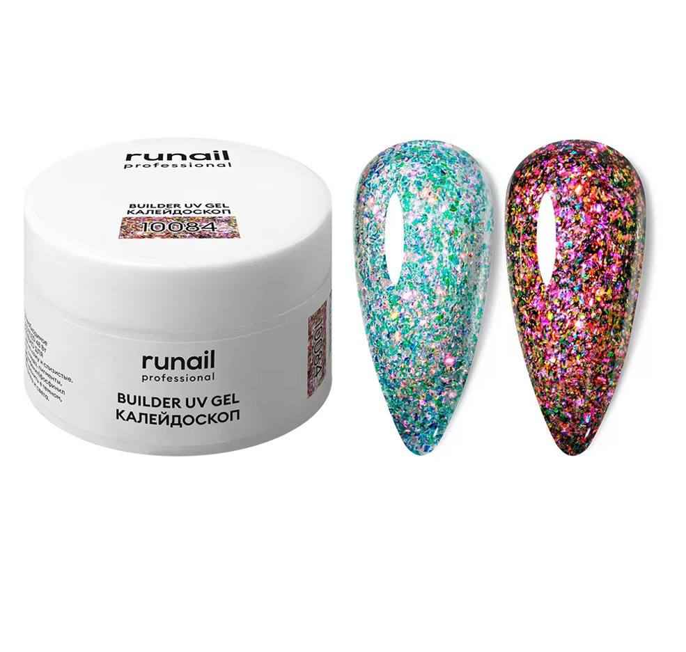Runail, Моделирующий УФ-гель с эффектом битого стекла BUILDER UV GEL Калейдоскоп №10084, 15г