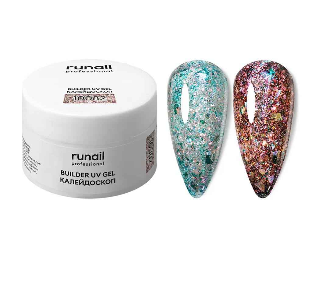 Runail, Моделирующий УФ-гель с эффектом битого стекла BUILDER UV GEL Калейдоскоп №10082, 15г