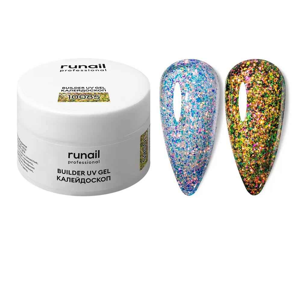 Runail, Моделирующий УФ-гель с эффектом битого стекла BUILDER UV GEL Калейдоскоп №10085, 15г